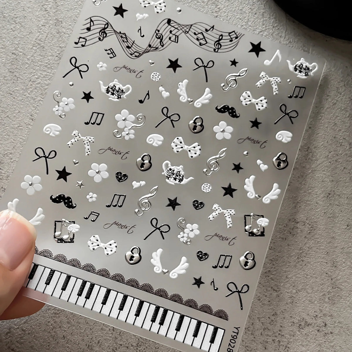 Music Style Nail Stickers - Piano Note Retro 3D Self-Adhesive Nail Art Decals