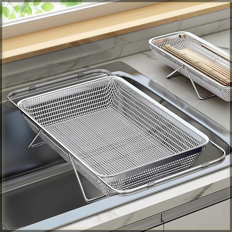 Stainless Steel Sink Drain Rack Kitchen Organizer Retractable Large Capacity Durable