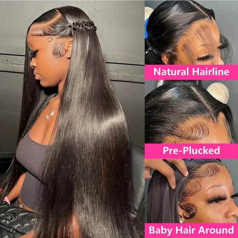 Full Lace Human Hair Wig 360 HD Natural Color Glueless Straight Style - Ready to Wear