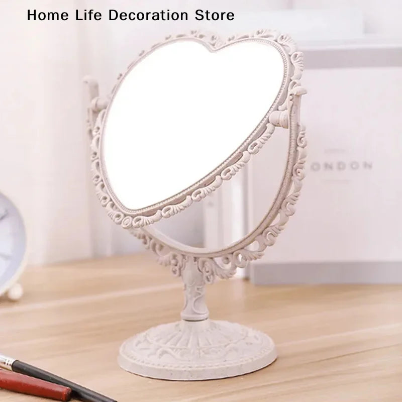 Heart-Shaped Double-Sided Makeup Mirror Portable Vanity Compact for Women
