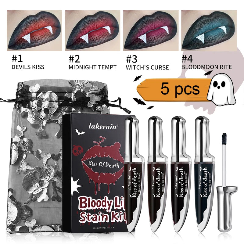 Matte Bloody Lip Stain Long-Lasting Water-Resistant Lipstick for Gothic Vampire Halloween