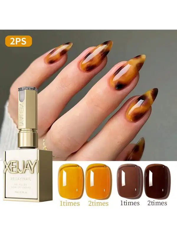 2-Pack 15ml Dual-Color Nail Gel Set Brown & Yellow - Nail Art Kit