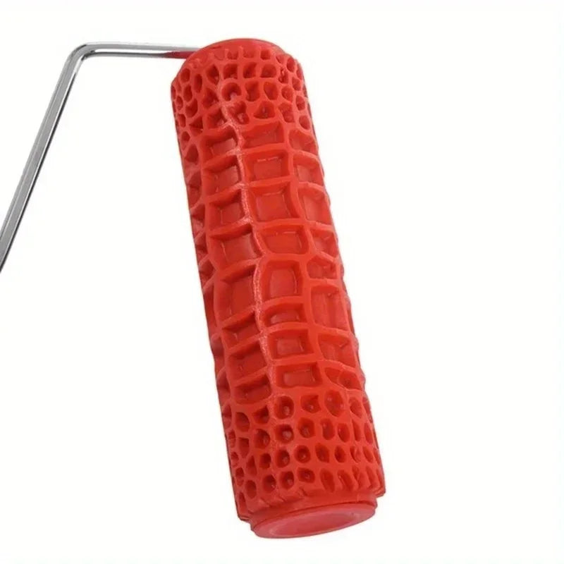 Textured Pattern Paint Roller with Red Handle - Durable Wall Painting Tool