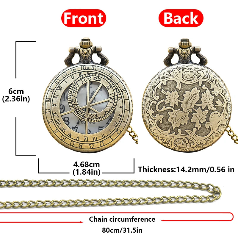 Retro Charm Quartz Pocket Watch Necklace Pendant - Geometric Hollow Carving