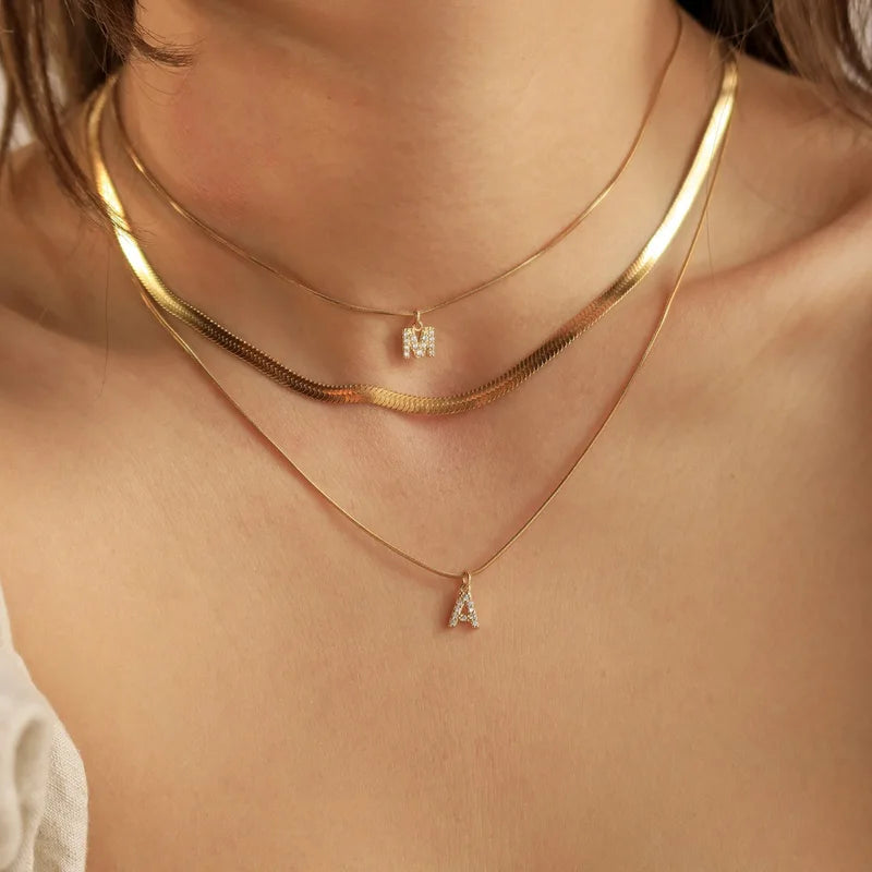 Initial Letter Necklace for Women with Zirconia Pendant - Gold, Silver, Rose & More