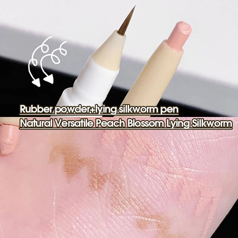 Double Head Silkworm Makeup Pen Set - Matte Pearlescent Brightening Shadow Outline Pen for Eyelids