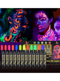 UV Neon Face Painting Crayons Set for Kids - Glow in the Dark Makeup, 12 Colors