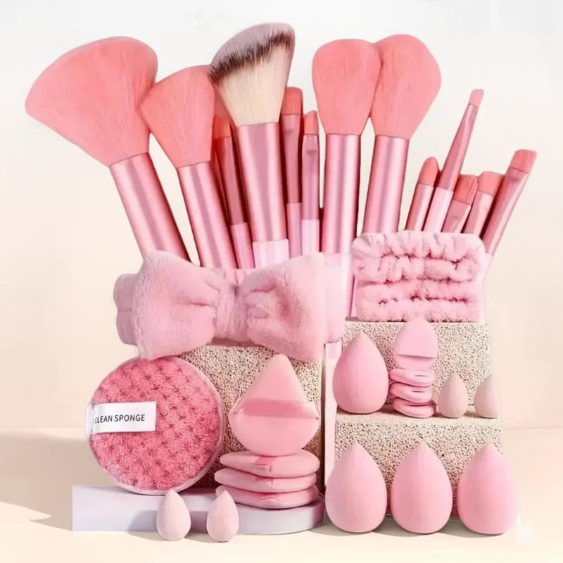 33-Piece Makeup Brush Set with Blenders & Puffs - Professional Quality, Perfect Gift