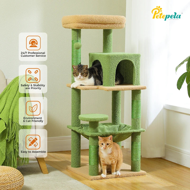 Multi-Level Indoor Cat Tree Tower with Large Hammock and Big Top Perch - Suitable for Large Cats