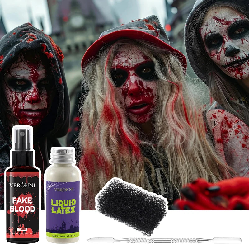 SFX Makeup Kit with Fake Blood Spray & Liquid Latex for Wounds & Special Effects