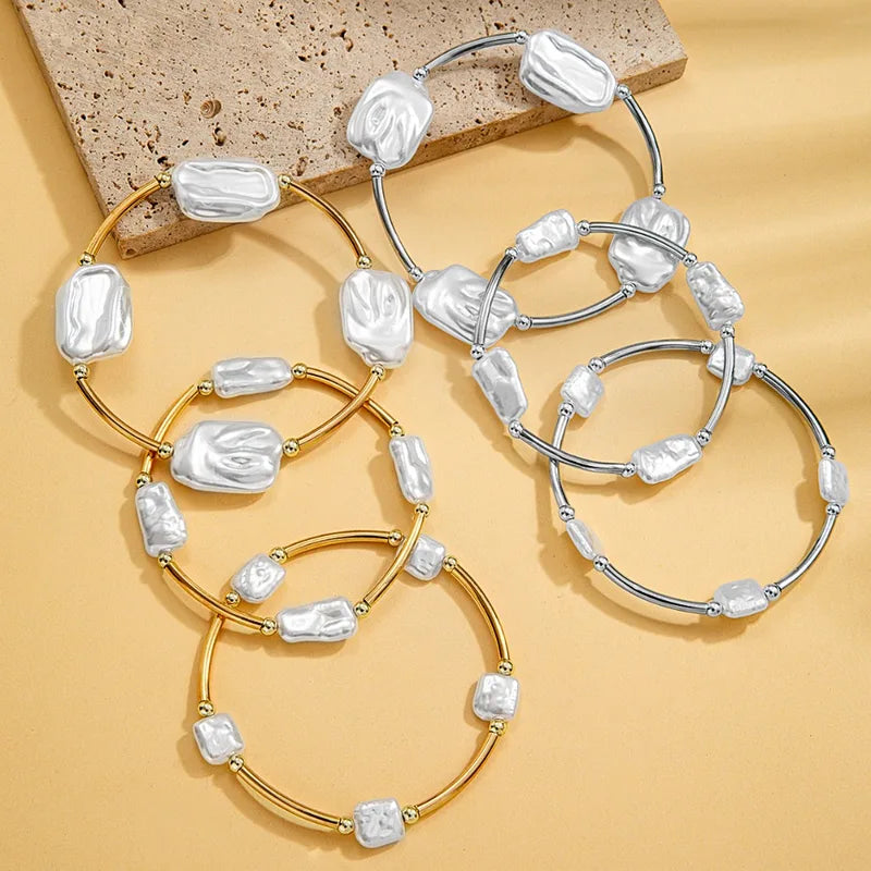 Luxury Irregular Pearl Elastic Bracelets Set for Women Jewelry Bangles