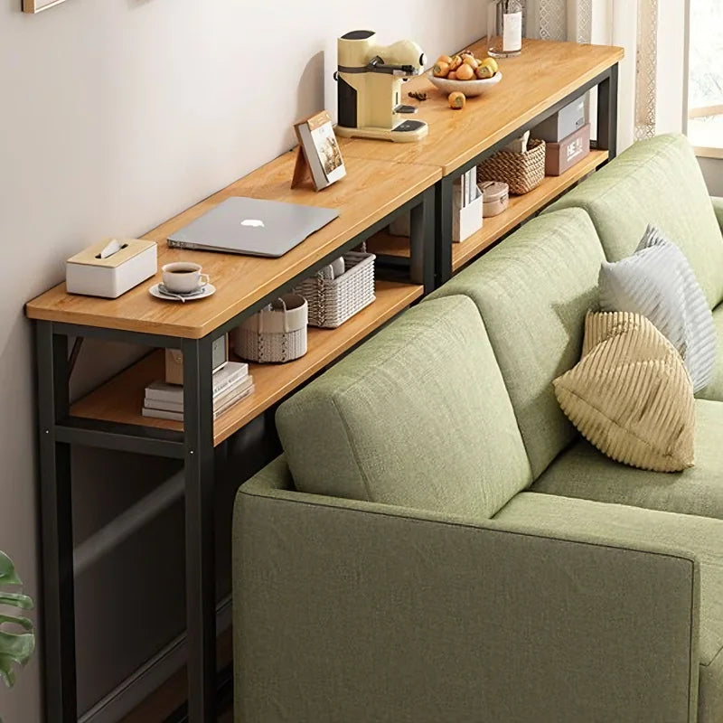 Multifunctional Sofa Back Shelf Coffee Table Storage Rack with Wood Surface