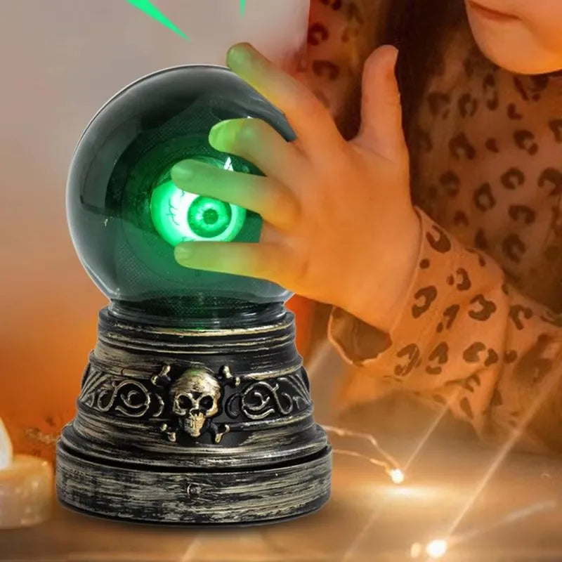 Halloween Crystal Ball with Blinking Green Evil Eye LED Light Decor