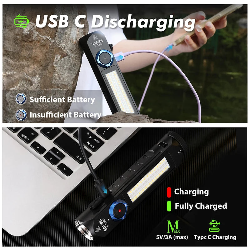 Rechargeable LED Flashlight 5000lm with RGB Side Light, Magnetic Rotary Switch