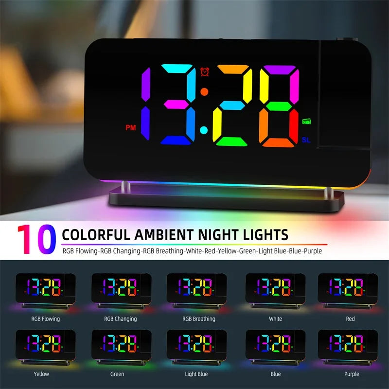 Digital Projection Alarm Clock with RGB Night Light & FM Radio