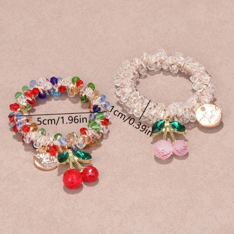 Colorful Crystal Cherry Hair Rope & Headband Set - Elastic Hair Accessories for Women