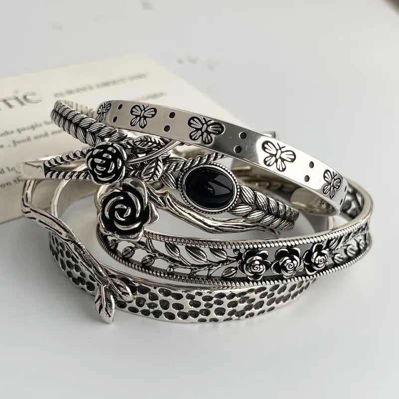 925 Sterling Silver Bracelet for Women Vintage Flower Chain Jewelry Gift