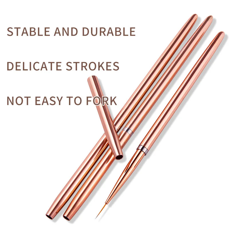 Rose Gold Nail Art Brushes Set - Fine Line & Flower Painting Manicure Tools