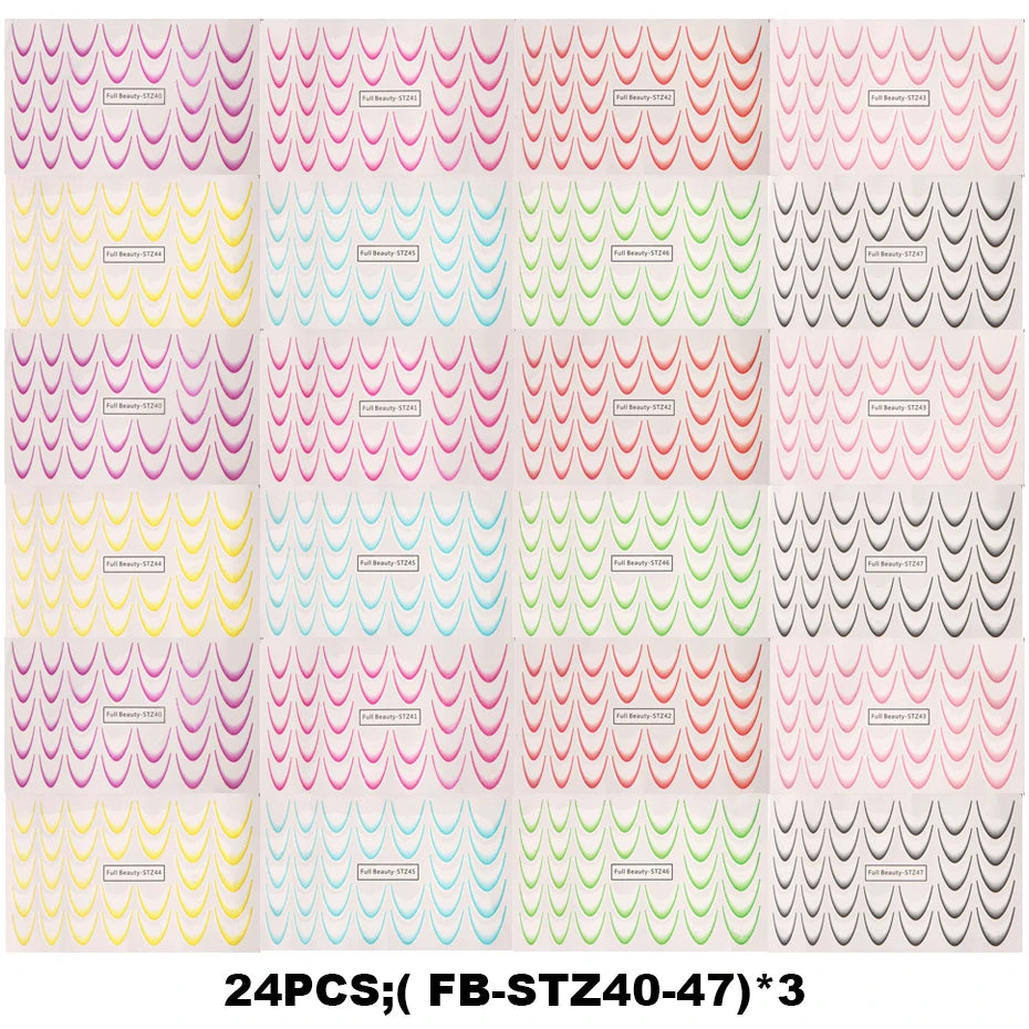 8PCS Gradient French Nail Art Stickers Water Transfer Decals for DIY Manicure