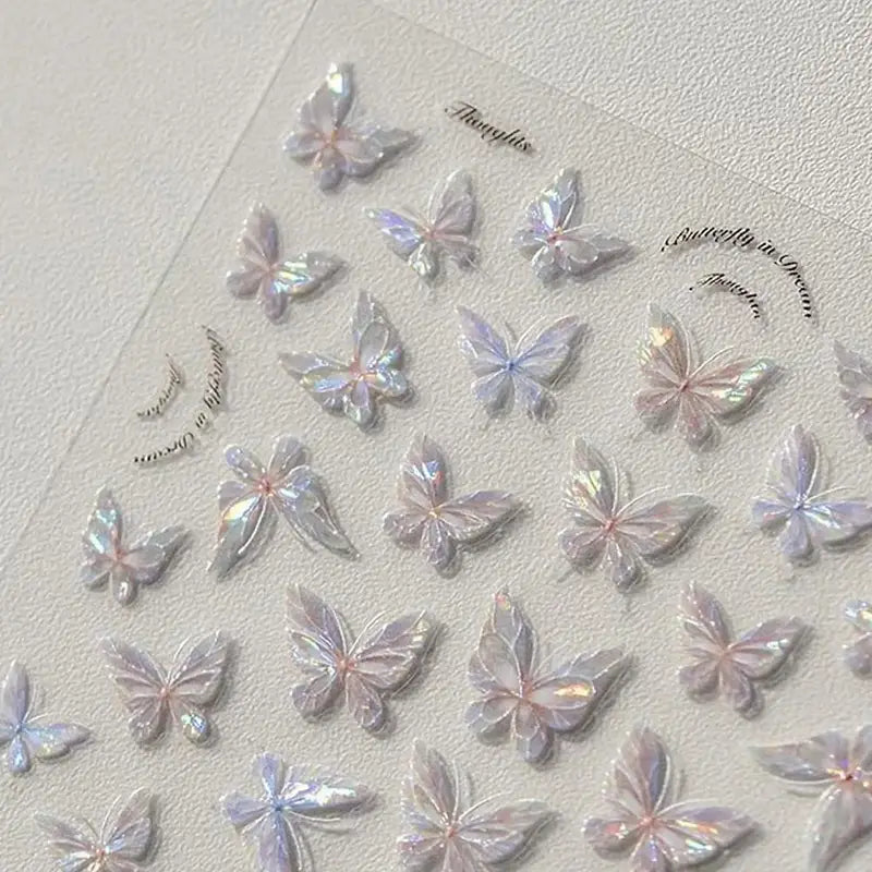 Butterfly Nail Stickers Set - Iridescent Textured Self-Adhesive Decals for DIY Manicure