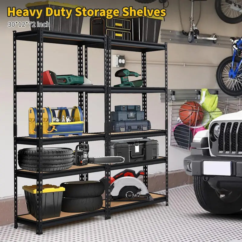 Heavy Duty 5-Tier Metal Storage Shelving Unit 30x12x60in, Adjustable Garage Rack