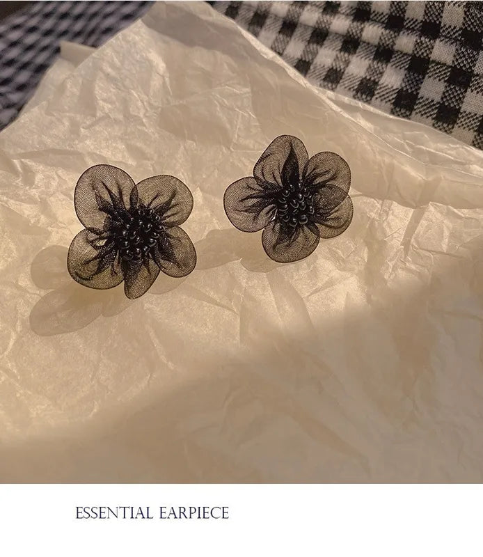 Black Women's Long Earrings with Crystal Lace Flower Design - 2024 Fashion Jewelry