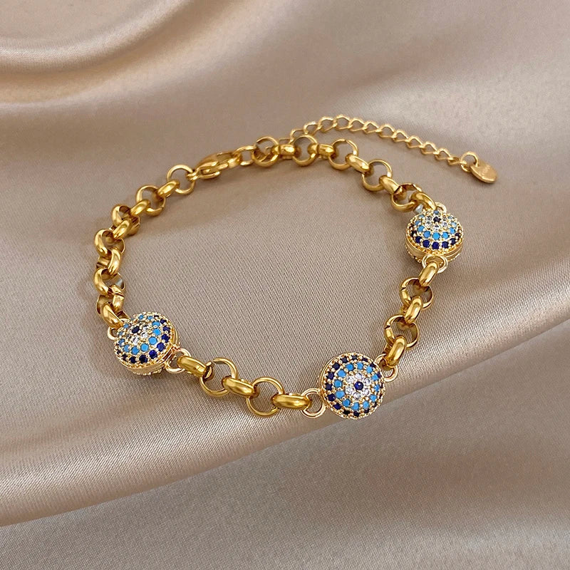 Trendy Rhinestone Inlaid Ball Bracelet for Women - Multiple Metal Colors