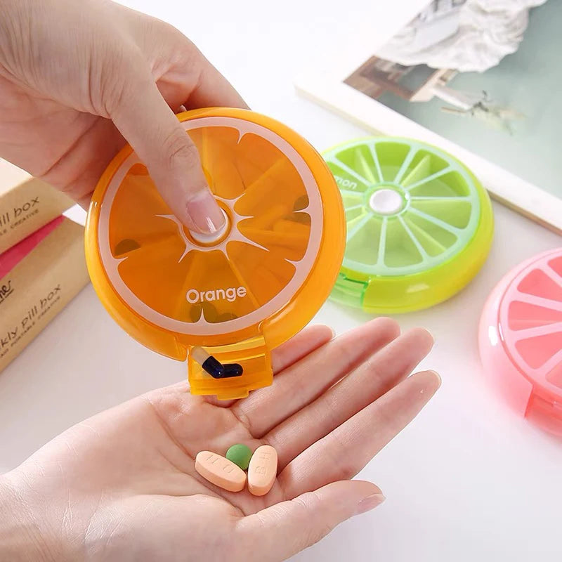 Round Medicine Storage Box 7-Grid Portable Weekly Organizer with Sealed Lid