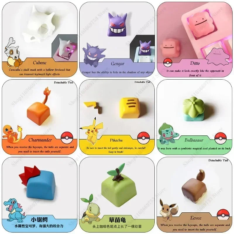 Pokemon Anime Cute Tail Keycaps for Mechanical Keyboard - Resin Artisans, Multi-Color Options