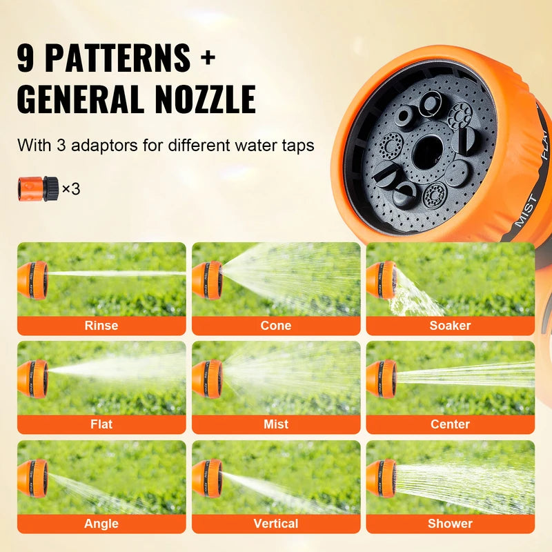 Retractable Garden Hose Reel Wall Mount with 180° Swivel and 9-Pattern Nozzle