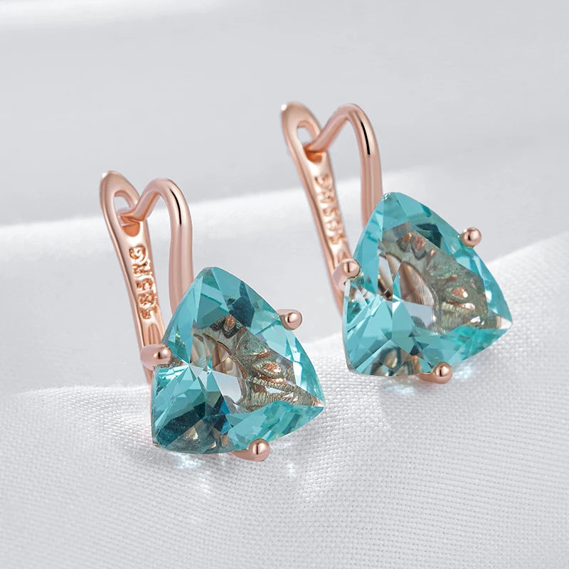 Green Natural Zircon Dangle Earrings for Women Rose Gold Wedding Jewelry