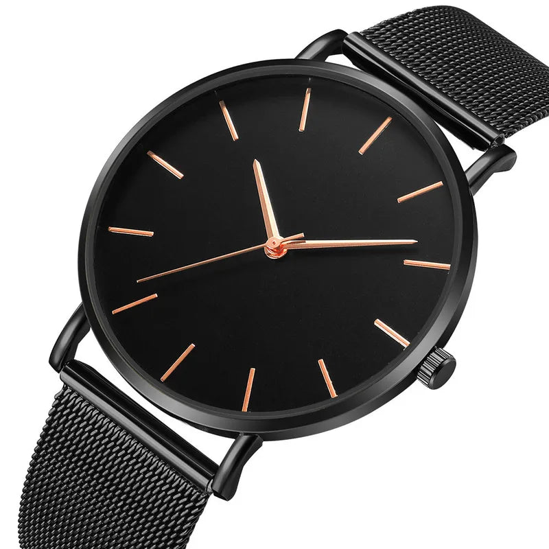 Men's Quartz Wristwatch - Ultra Thin Black or Rose Stainless Steel Business Watch