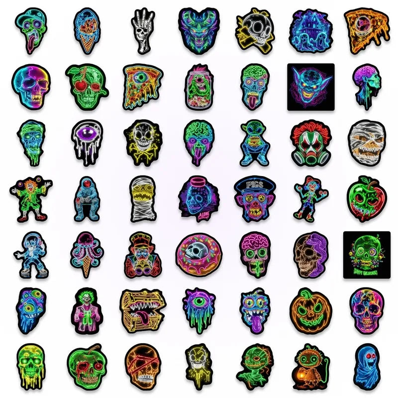 Halloween Neon Skeleton Stickers Waterproof Decorative Decal Set for Laptops & Luggage