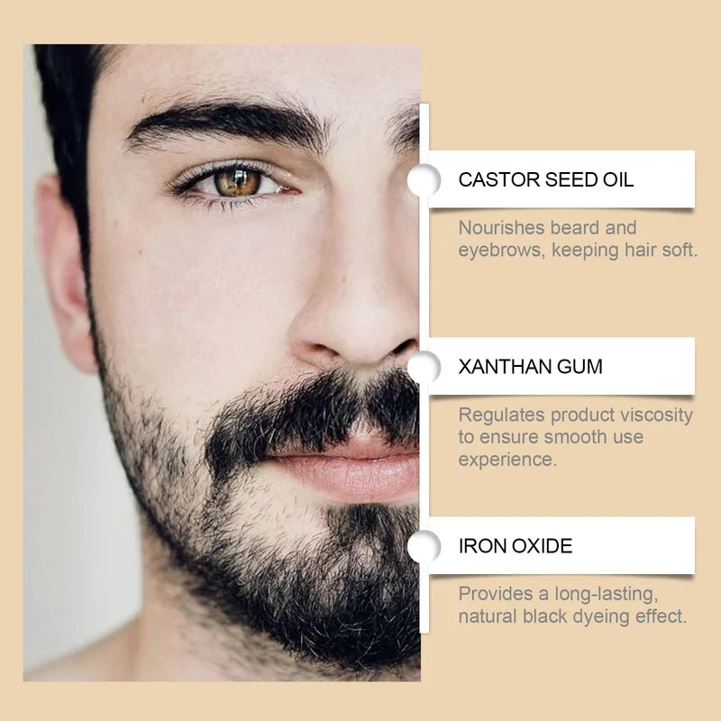 Men's Beard & Eyebrow Dye Kit Natural Black Long Lasting No Fade Moisturizing Formula