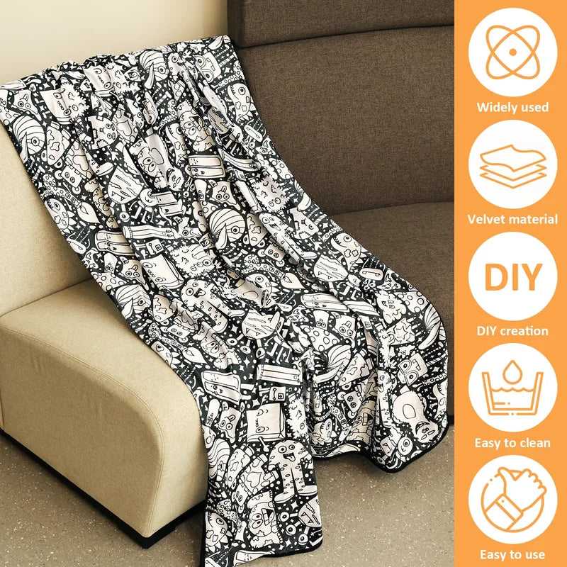 DIY Coloring Blanket with 24 Reusable Markers - Creative Personalization & Stress Relief