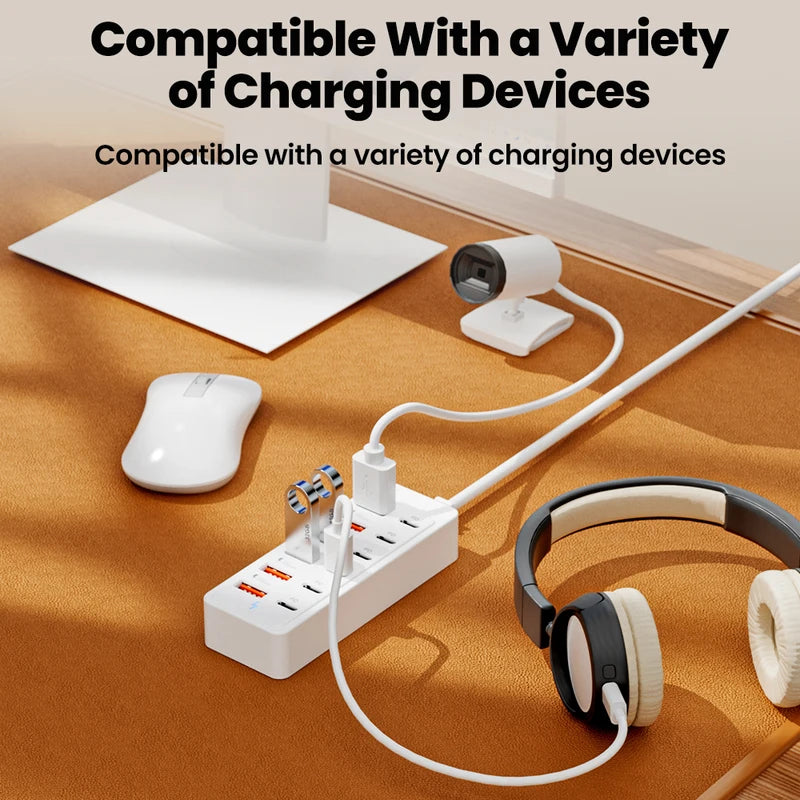12-in-1 Power Strip with USB Charging Station Wall Mountable Fast Charger