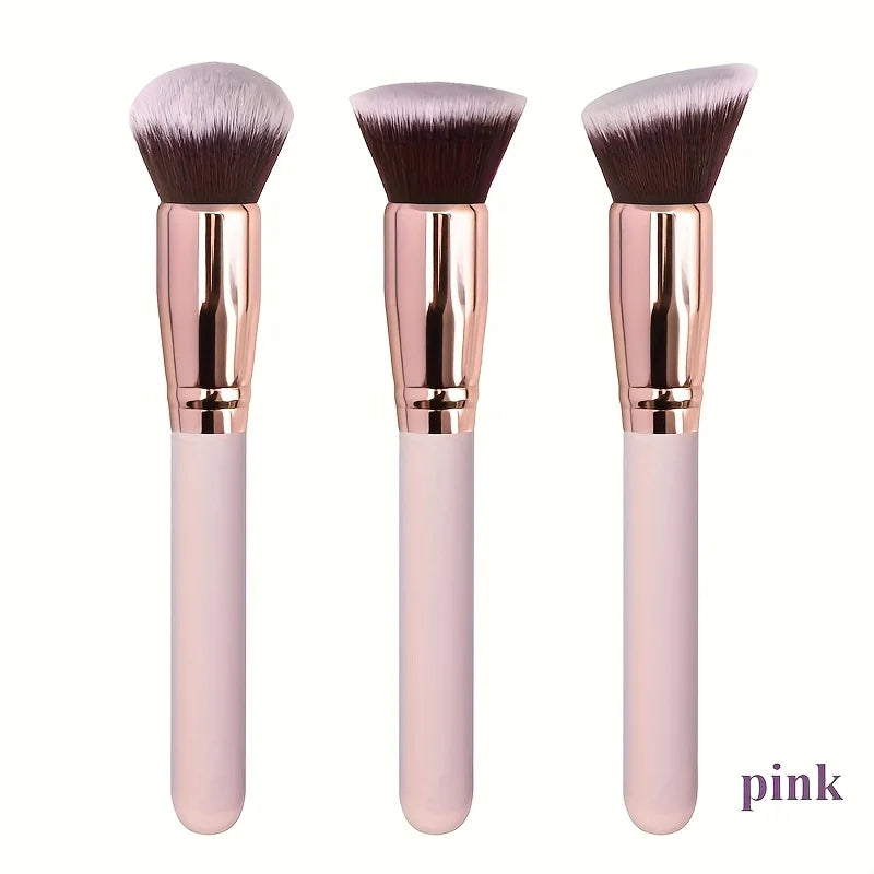 3Pcs Makeup Brush Set with Foundation, Blush & Eyeshadow Brushes - Soft Nylon Bristles, Travel-Friendly