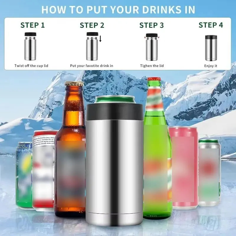Double Wall Stainless Steel Insulated Can Cooler Bottle Holder - Keeps Drinks Cold