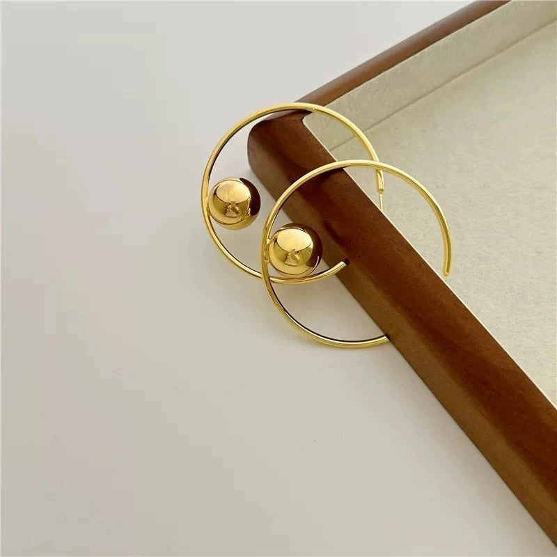 Round Drop Earrings for Women Large Circle Hoop Jewelry Gold Tone Gift