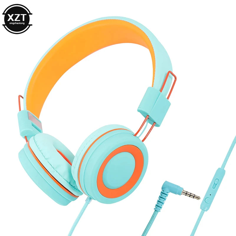 Kids Wired Headphones with Microphone, Foldable Stereo Earphones for Online Learning and Gaming