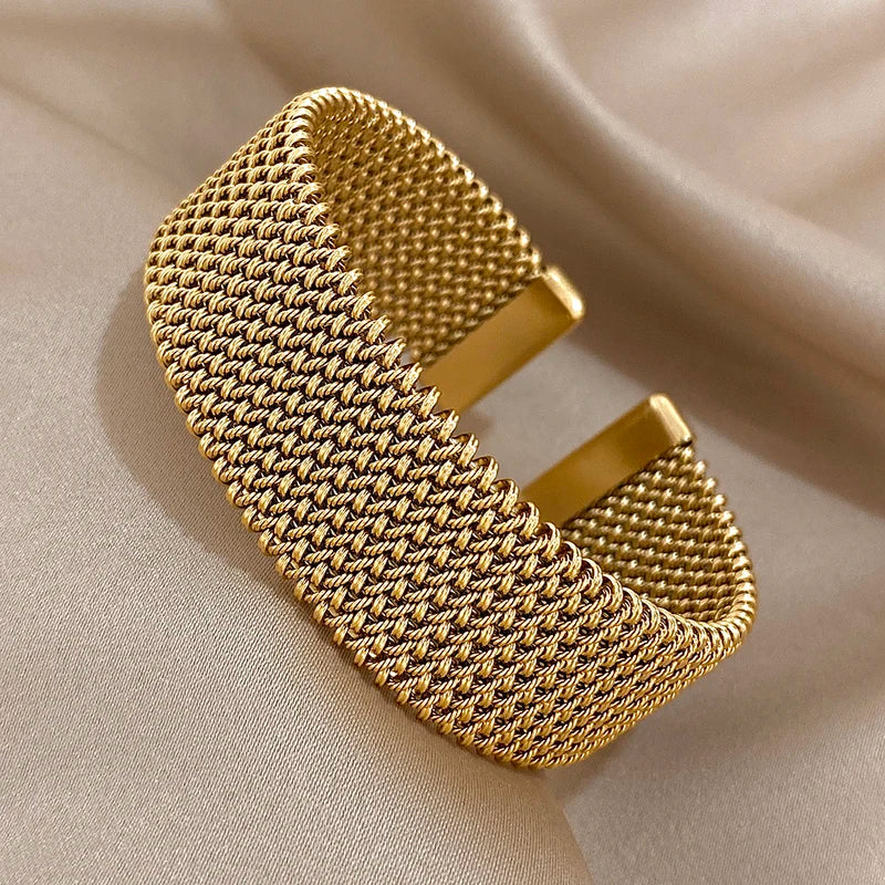 Vintage Stainless Steel Braided Open Bracelet for Women Men Waterproof Jewelry