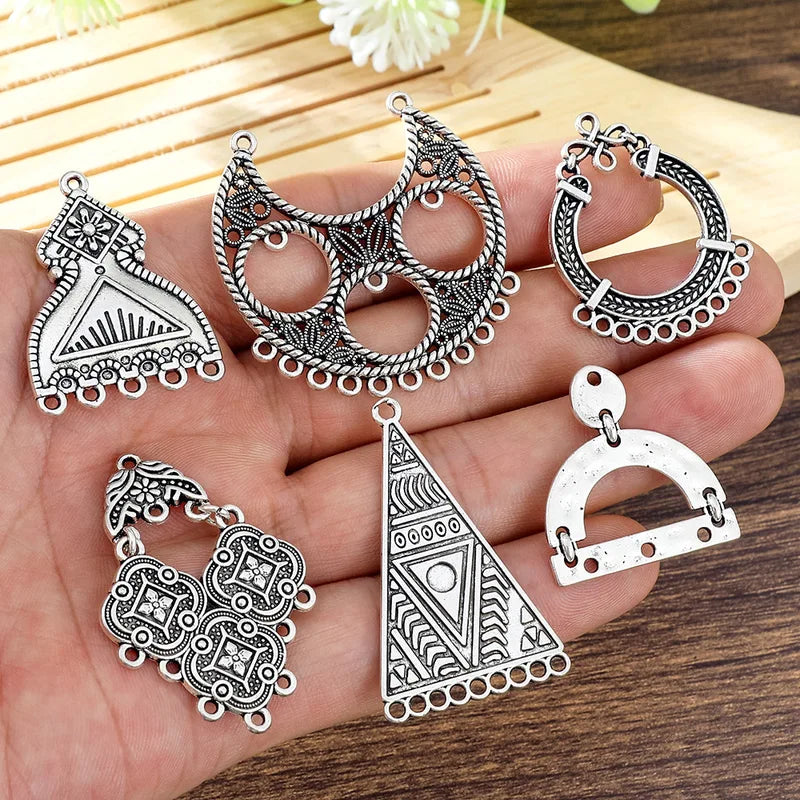 Vintage Geometric Charm Connectors for Jewelry Making - 5pcs