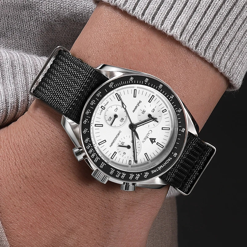 Men's Luxury Quartz Chronograph Watch with Sapphire Crystal and Canvas Strap