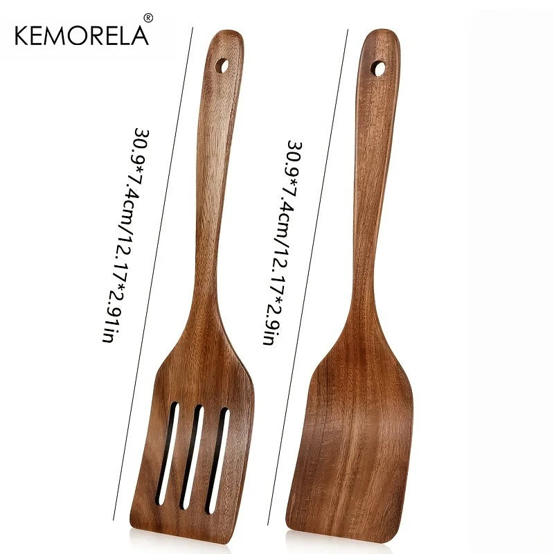 Wooden Cooking Spatula Set - Natural Non-Scratch Kitchen Utensils for Baking & Flipping