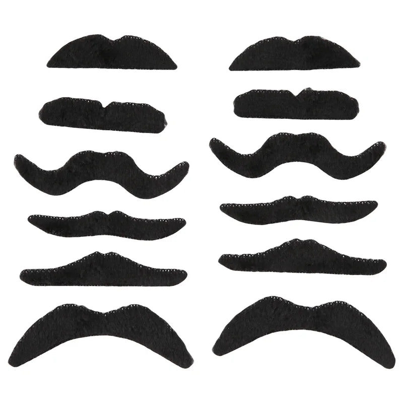12-Pack Self-Adhesive Fake Mustaches for Costume and Party Fun