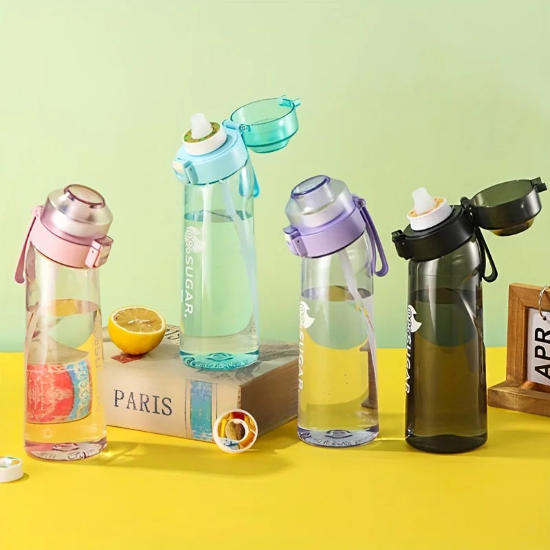 650ml Portable Sports Water Bottle with Fruit-Flavored Pods Leakproof Drinking Cup