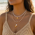 Bohemian Pearl Starfish Pendant Necklace for Women - Trendy Irregular Blue Stone Beads, Link Chain, Beach Party Jewelry