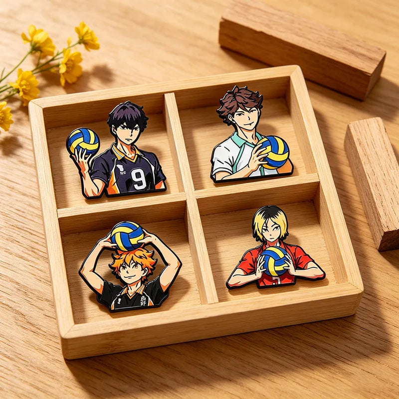 4-Piece Cute Volleyball Enamel Pin Cartoon Anime Brooches for Coat & Apparel