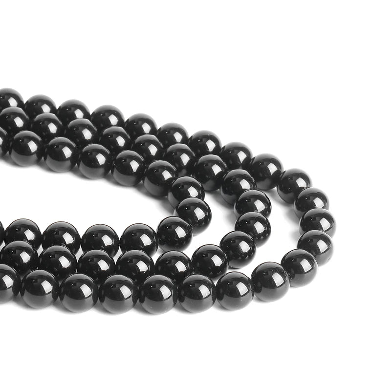 Natural Black Agate Stone Beads - Round Spacer Jewelry Making Supplies