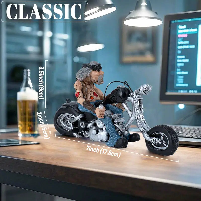 Funny Biker Resin Figurine – Motorcycle Rider Home Decor Statue, Desktop & Shelf Ornament